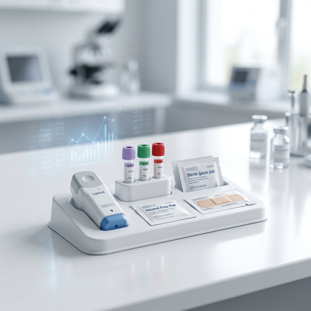 Professional home blood collection kit on clean modern surface