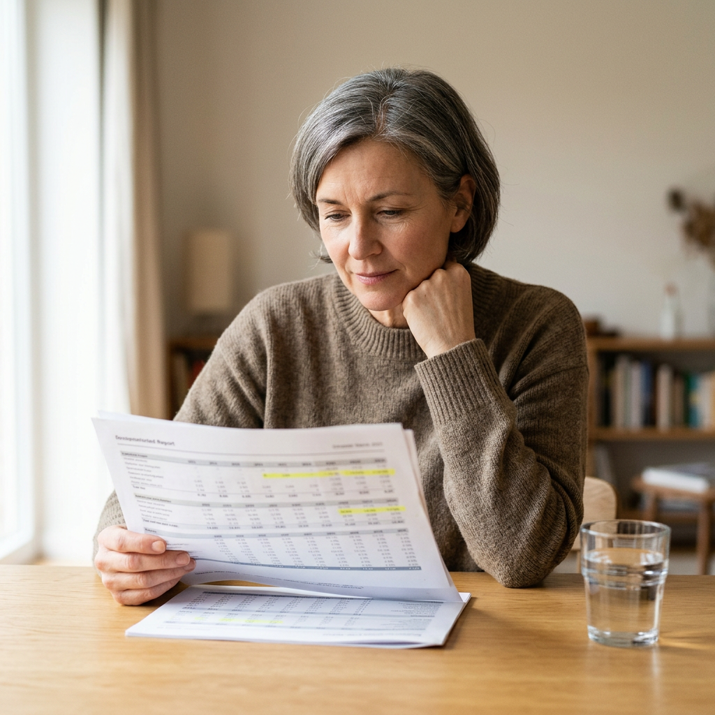 Person reviewing personalized biomarker test results in natural light