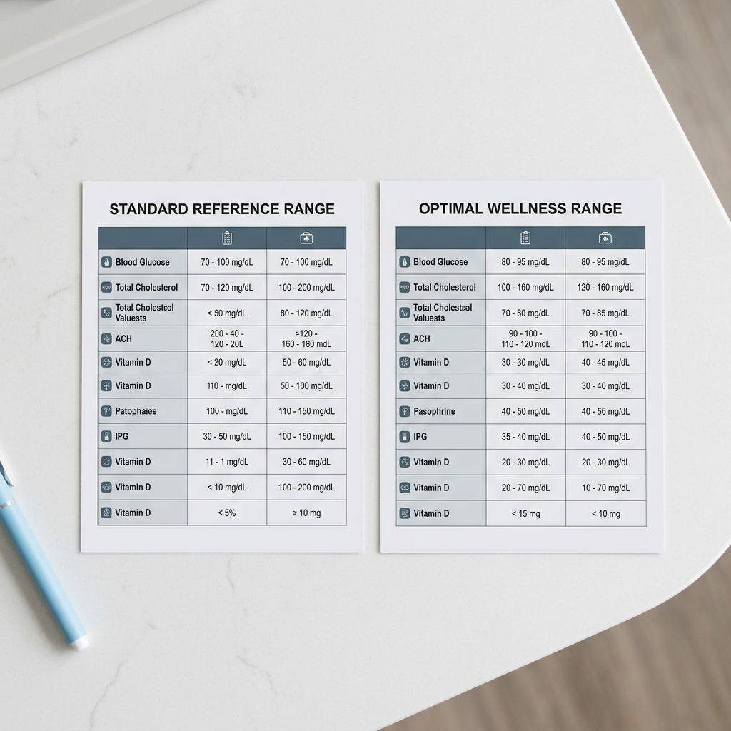 Standard versus optimal health range comparison laid flat