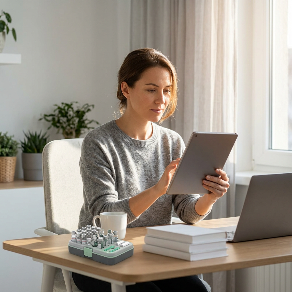 Professional reviewing health dashboard on tablet