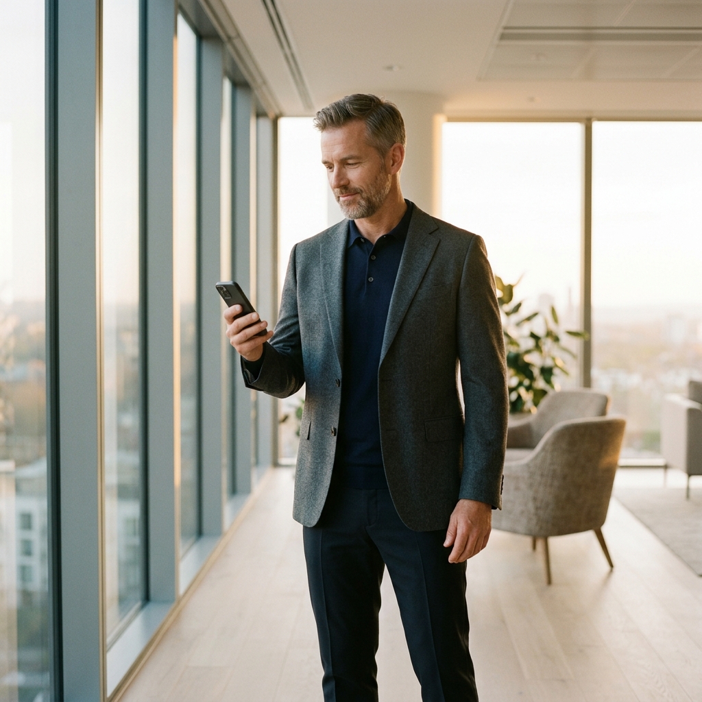 Mature professional checking health data in bright space