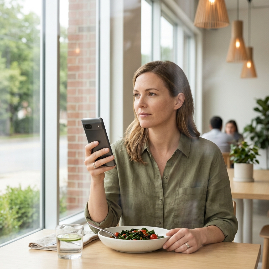 Person reviewing restaurant health score on phone