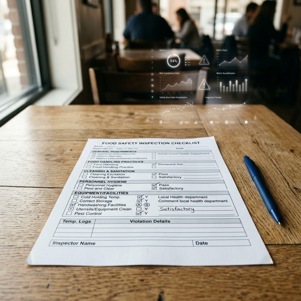 Restaurant inspection checklist with data overlay
