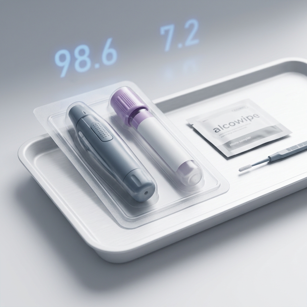 Premium home blood collection kit in clinical studio setting
