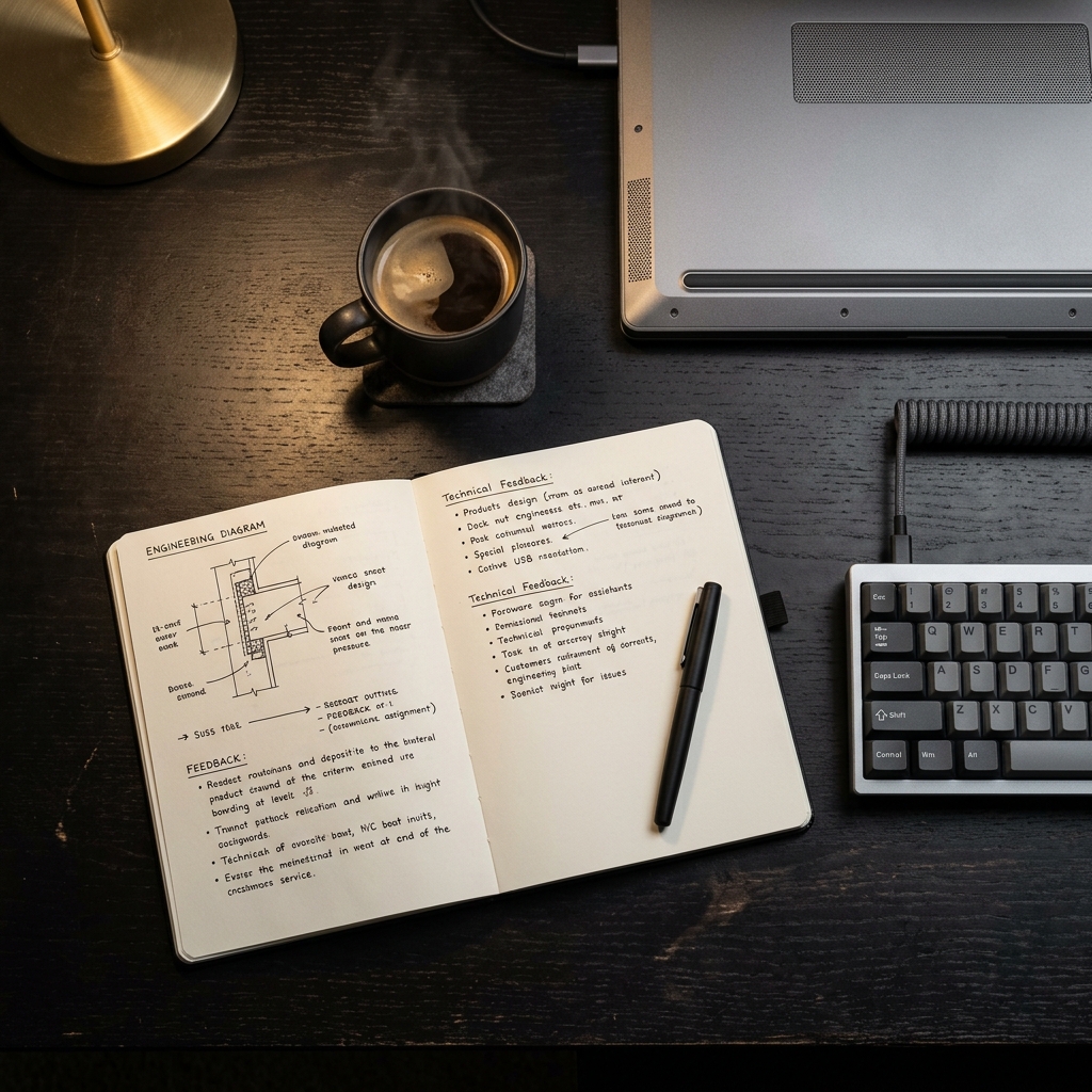 Notebook and keyboard for thoughtful code review notes