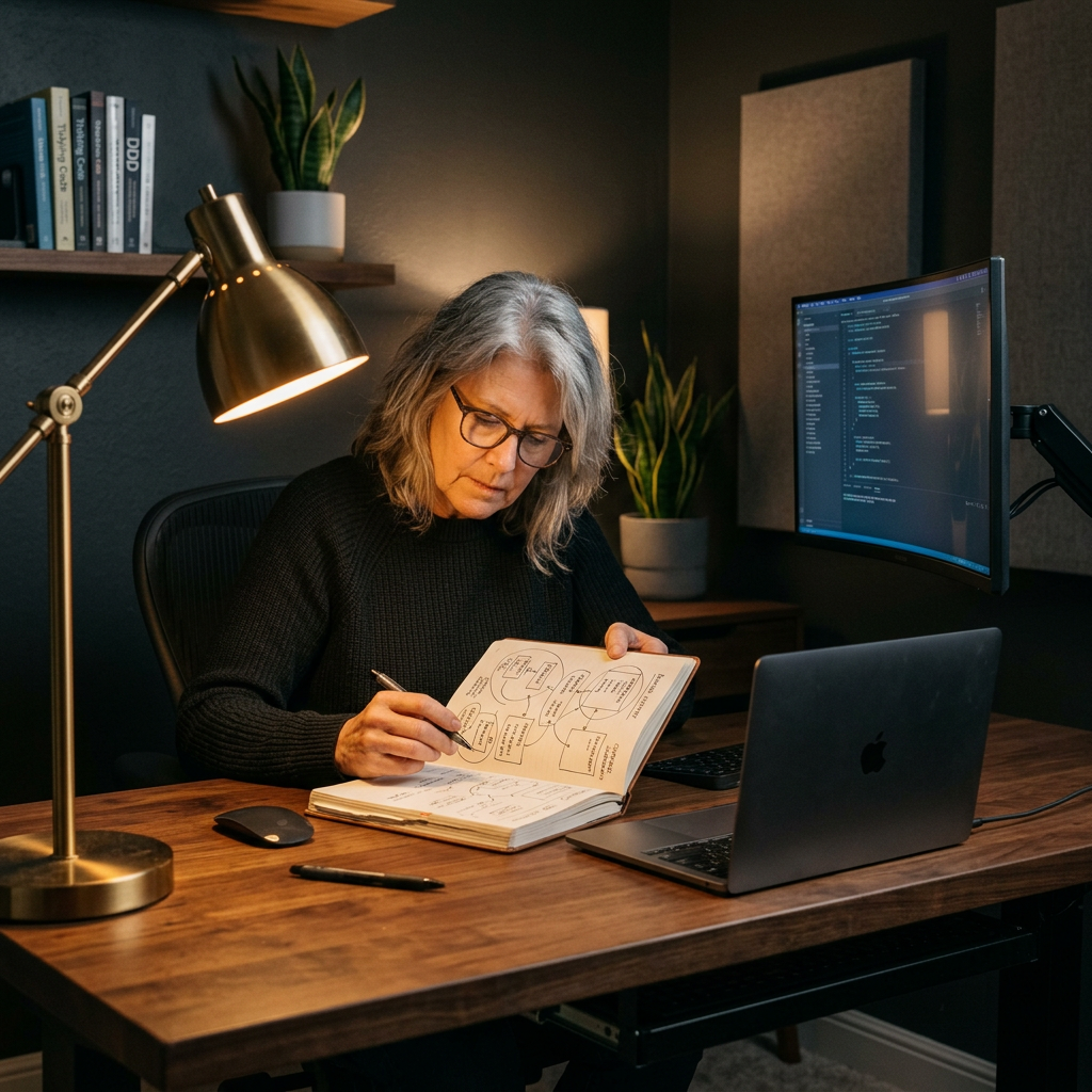 Developer sketching domain-driven design boundaries