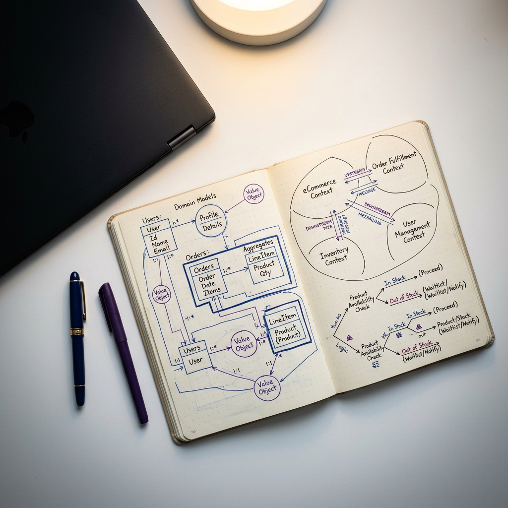 Design documentation showing domain-driven architecture planning
