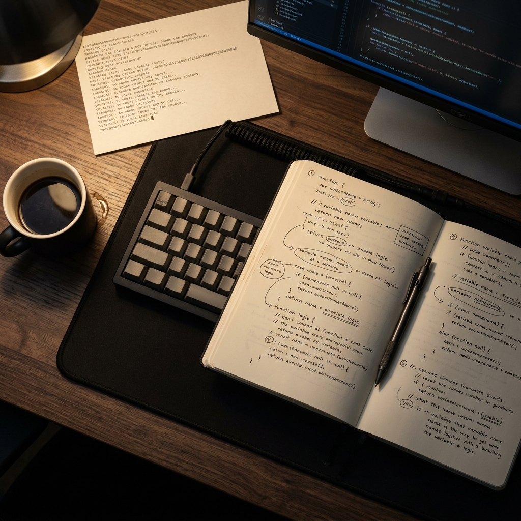 Notebook with code review feedback and notes