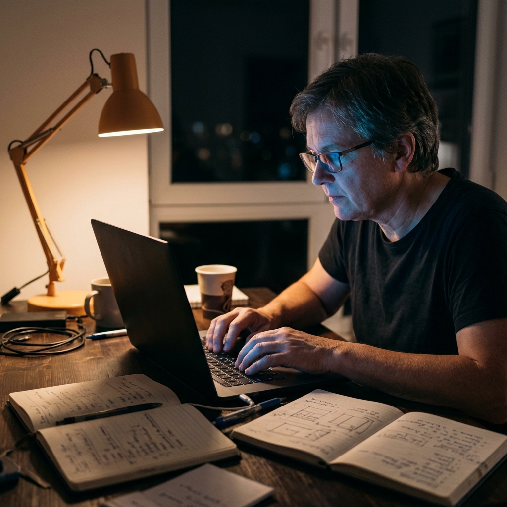 Developer analyzing code metrics at focused work session