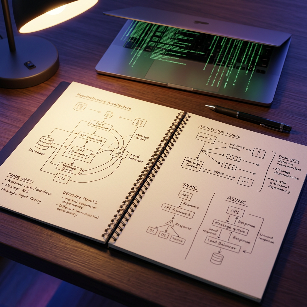 Engineering journal with microservices architecture sketches