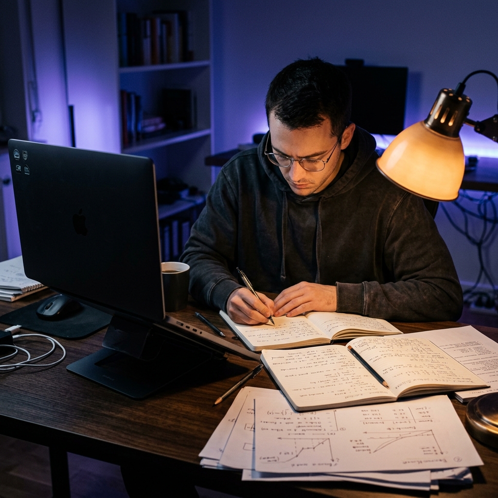 Developer analyzing performance metrics at desk