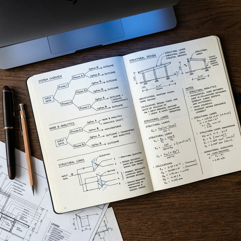 Design decision framework sketched in engineer journal