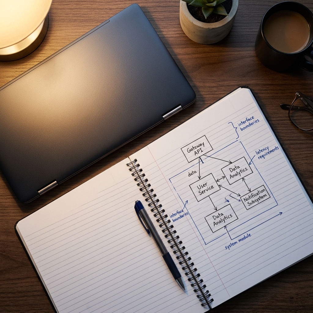 Hand-drawn architectural sketches beside dark IDE setup