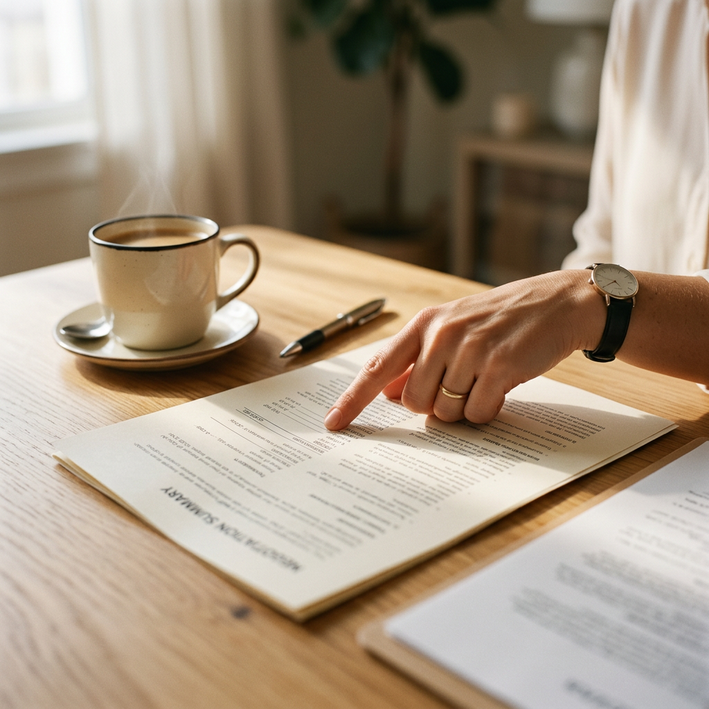 Close-up of buyer reviewing negotiation terms and contract details