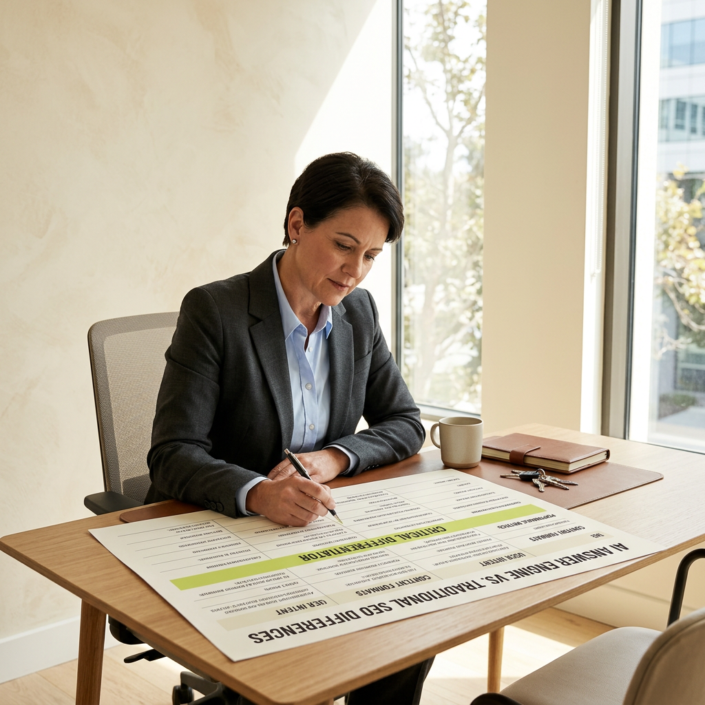 Marketing professional studying AEO strategy comparison
