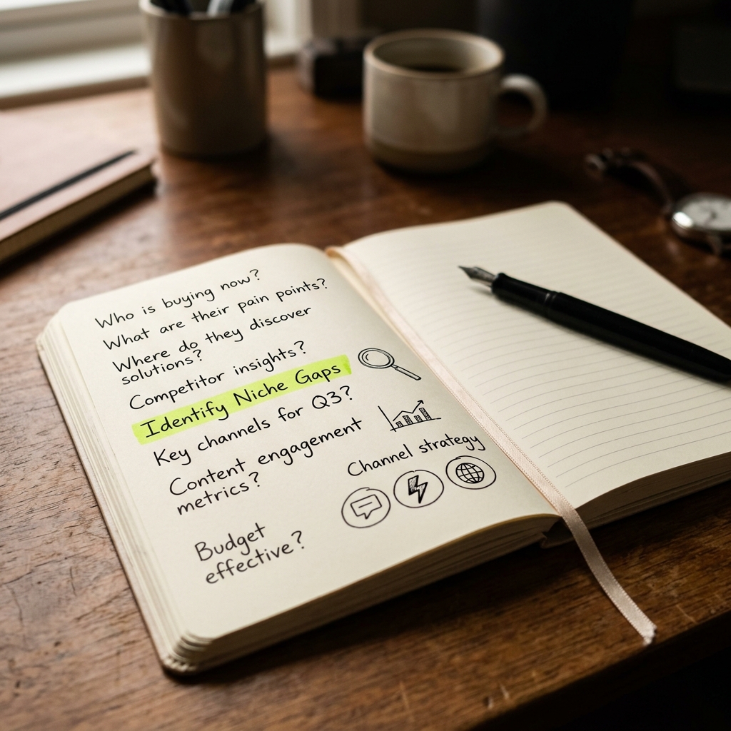 Marketer analyzing buyer questions across AI platforms
