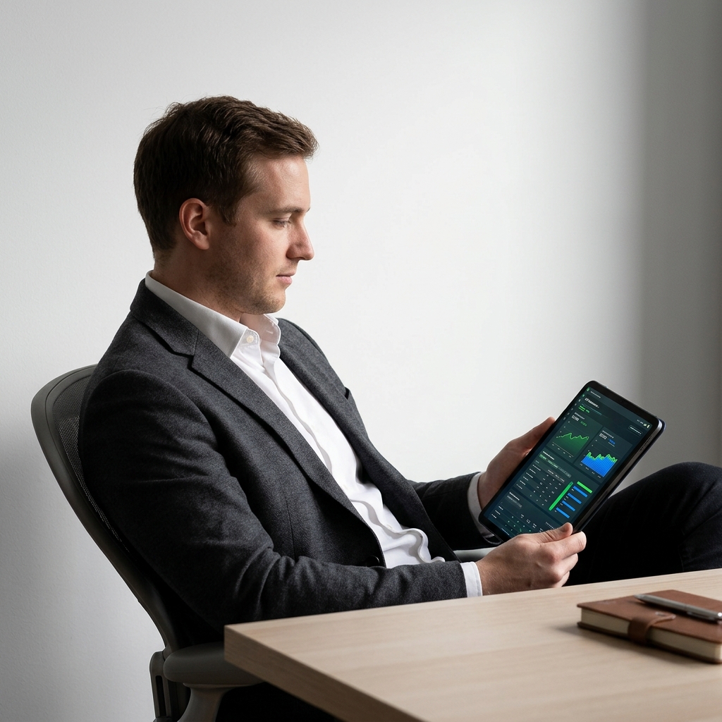 SaaS leader reviewing competitive SEO dashboard on tablet