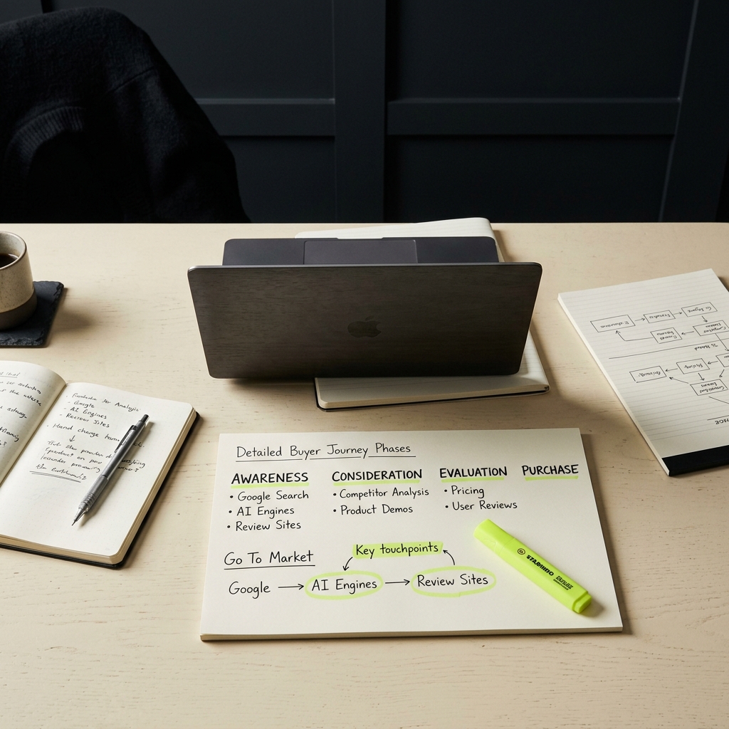 Desk strategy planning with buyer journey mapping