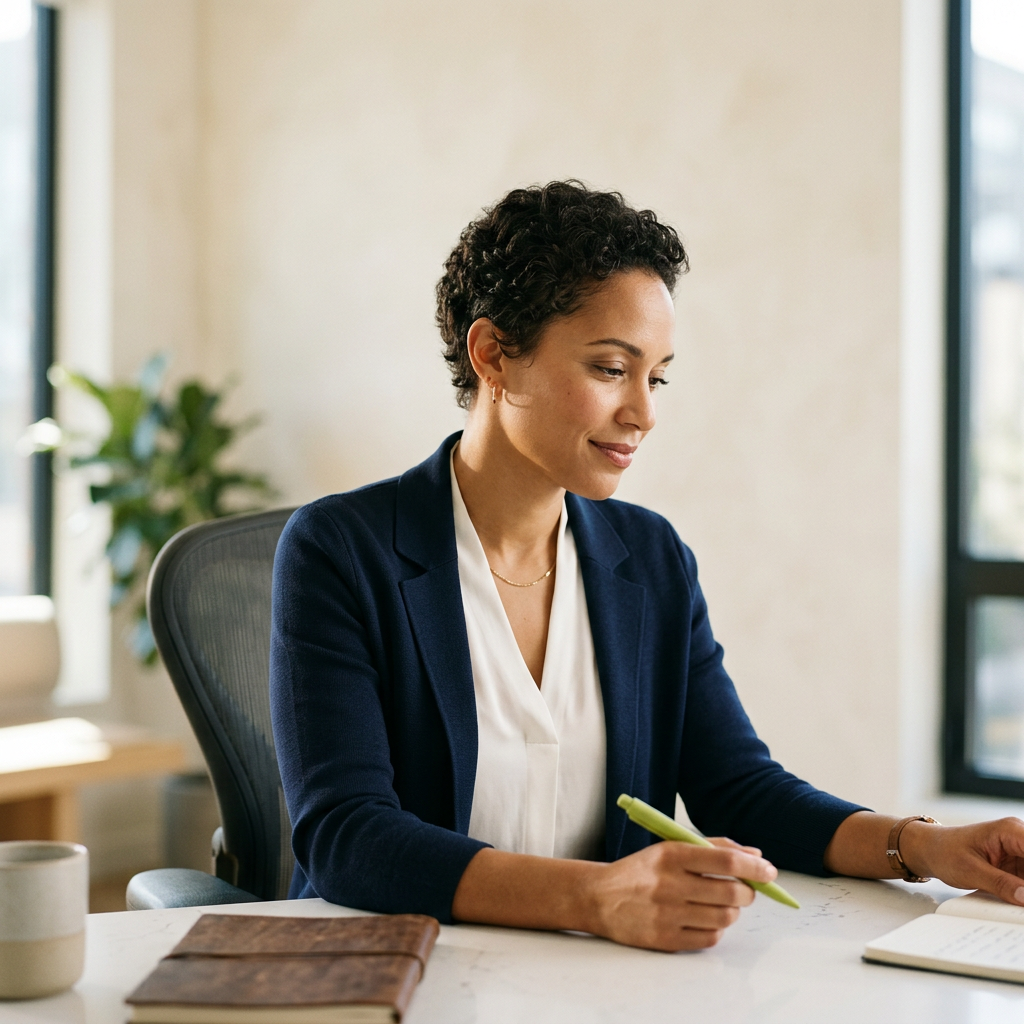 Thoughtful SaaS leader reviewing content strategy framework