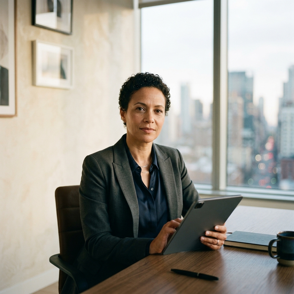 B2B marketing leader reviewing strategy in office environment