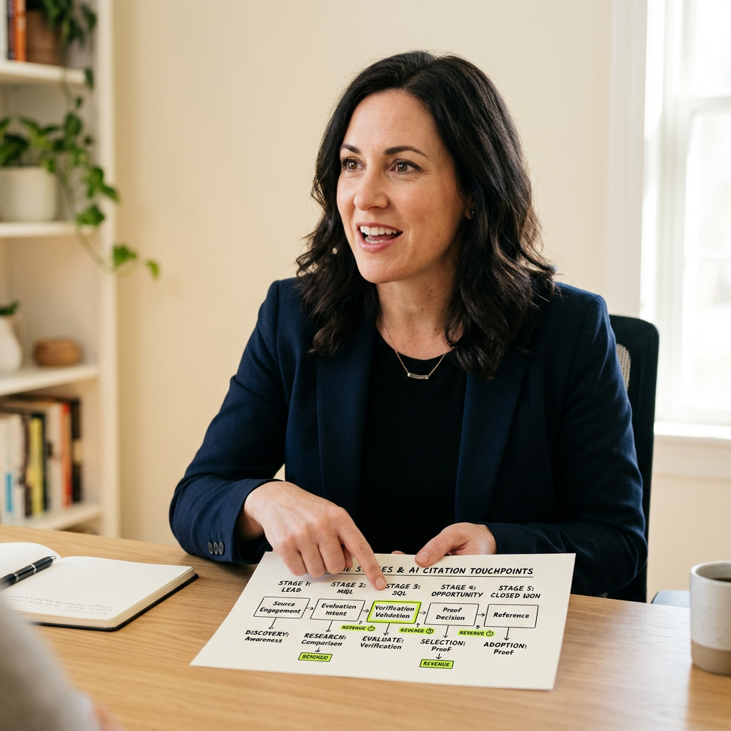 Marketing leader explaining revenue-centric analytics framework to team