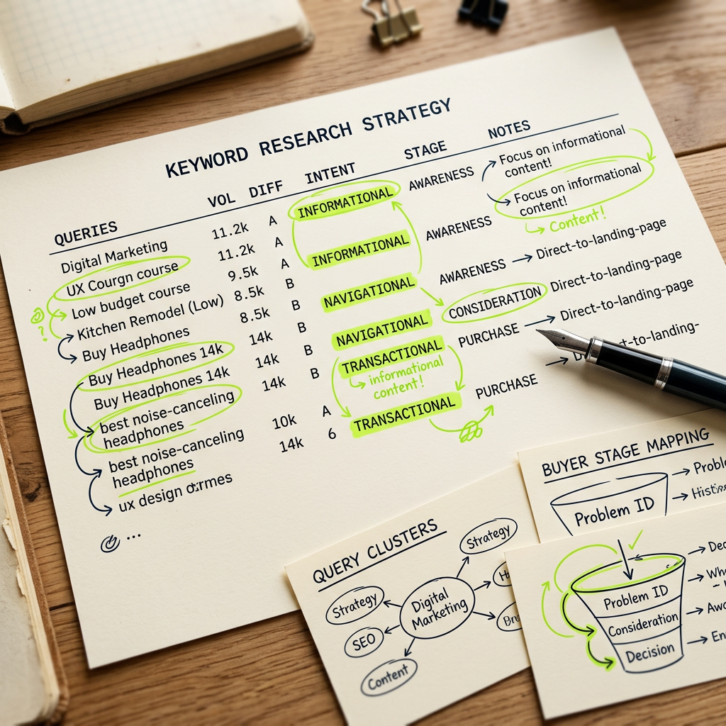 Keyword research framework with intent annotations