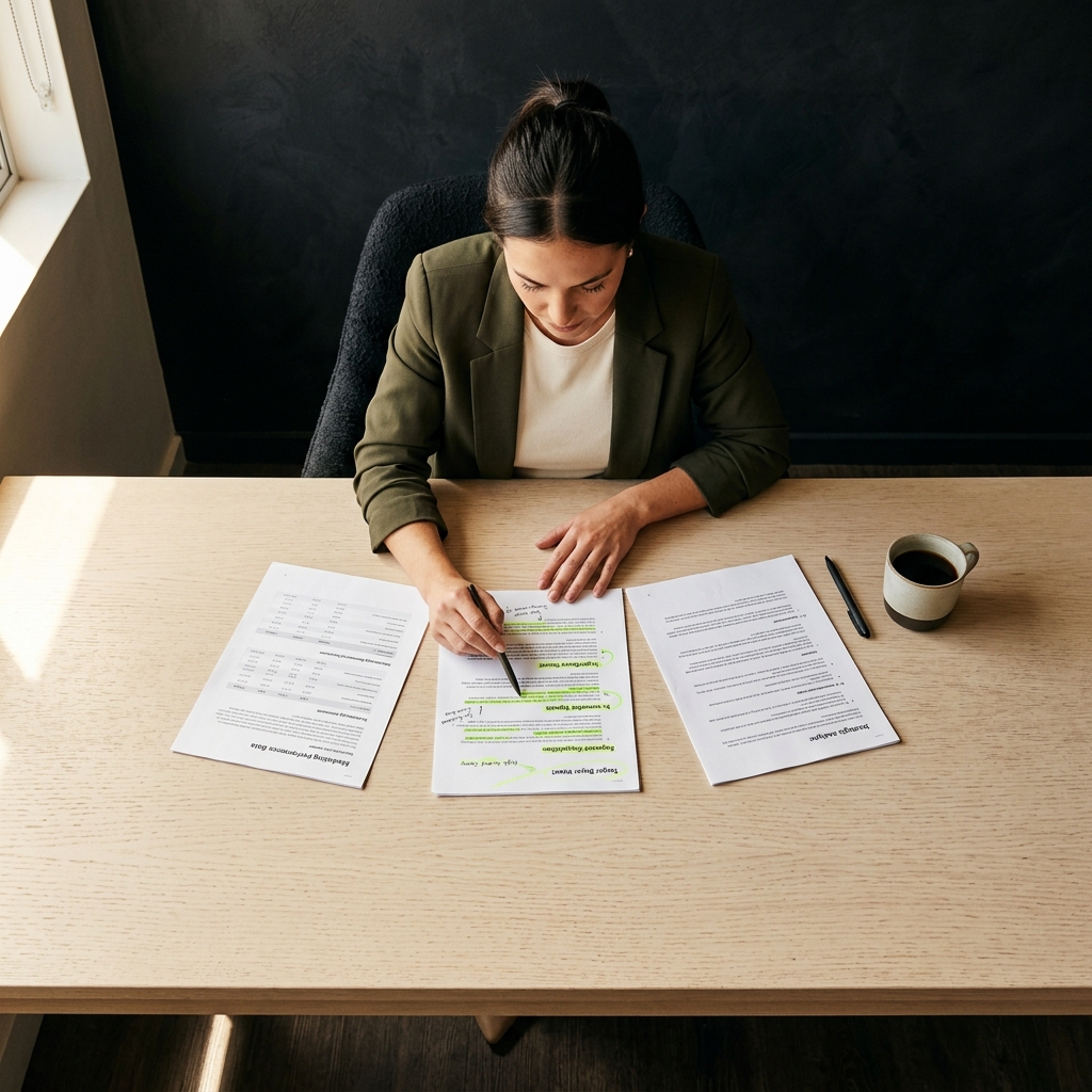 Marketing leader reviewing buyer-intent research documents