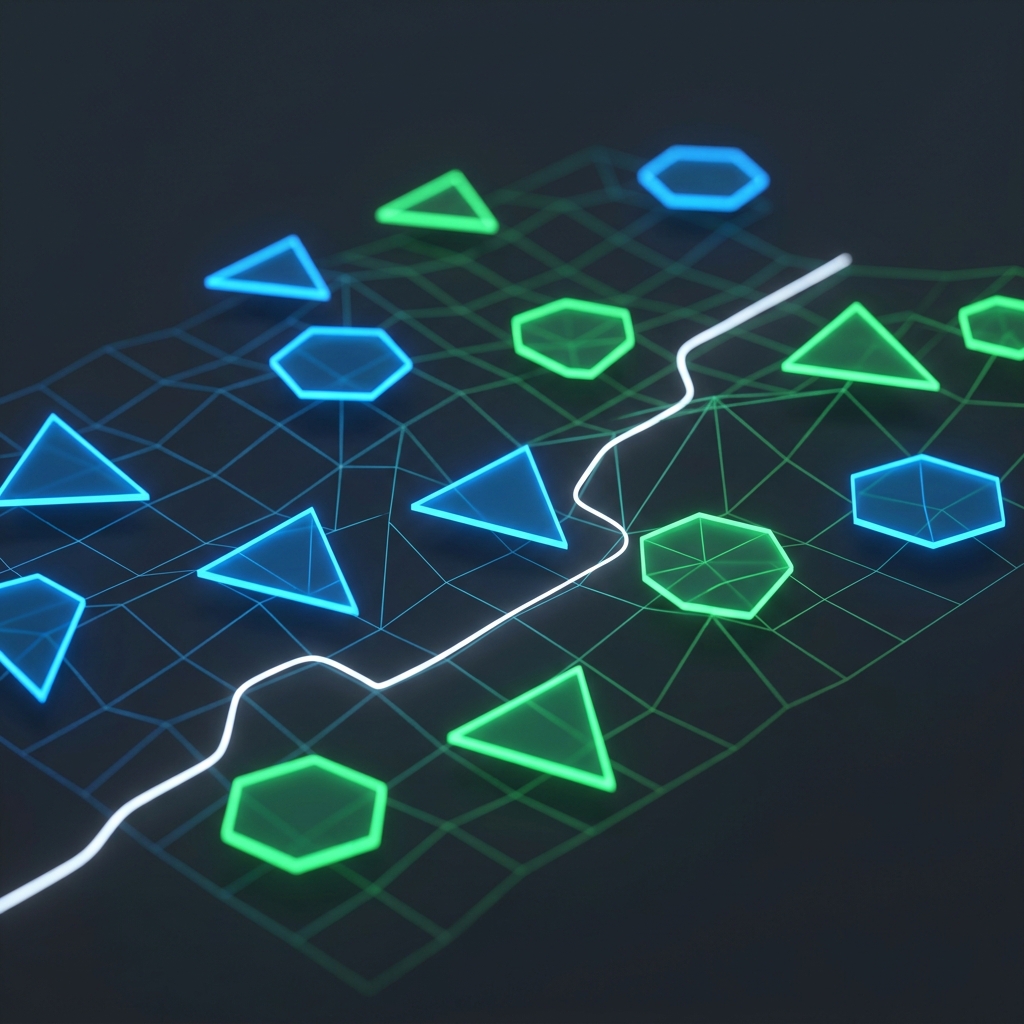 Competitive positioning map with glowing shapes and pathways