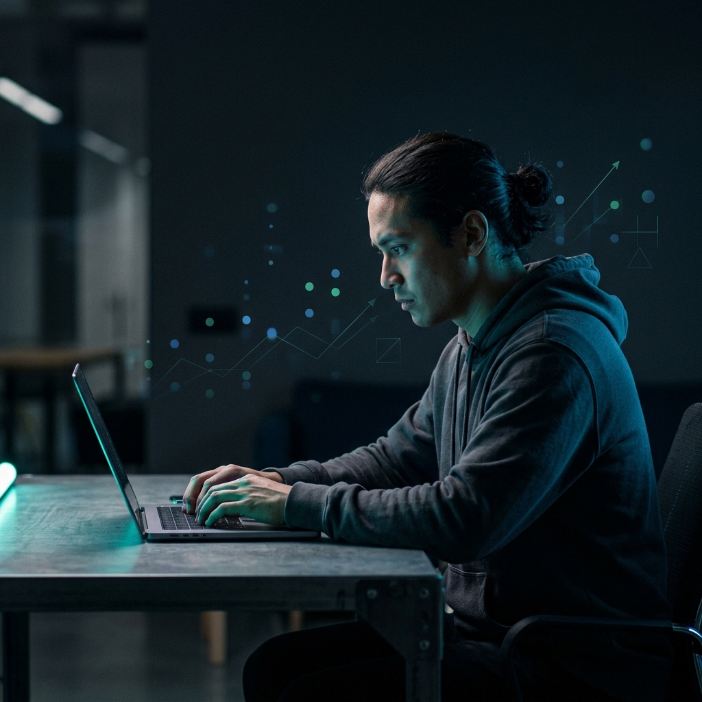 Founder focused on growth strategy at dark workspace