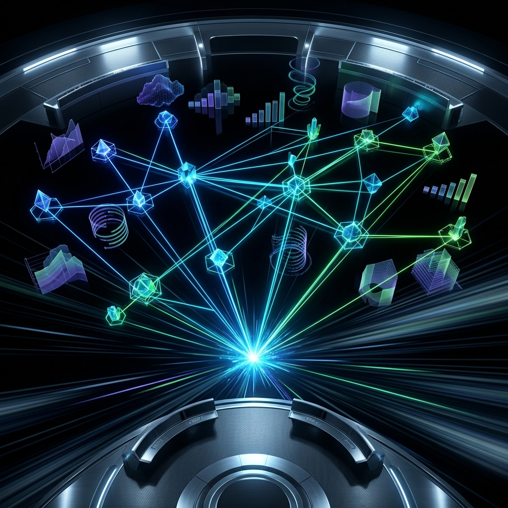 Glowing GTM strategy network converging toward target