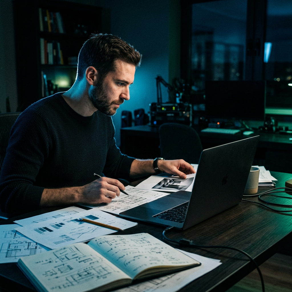 Founder analyzing post-launch metrics late at night