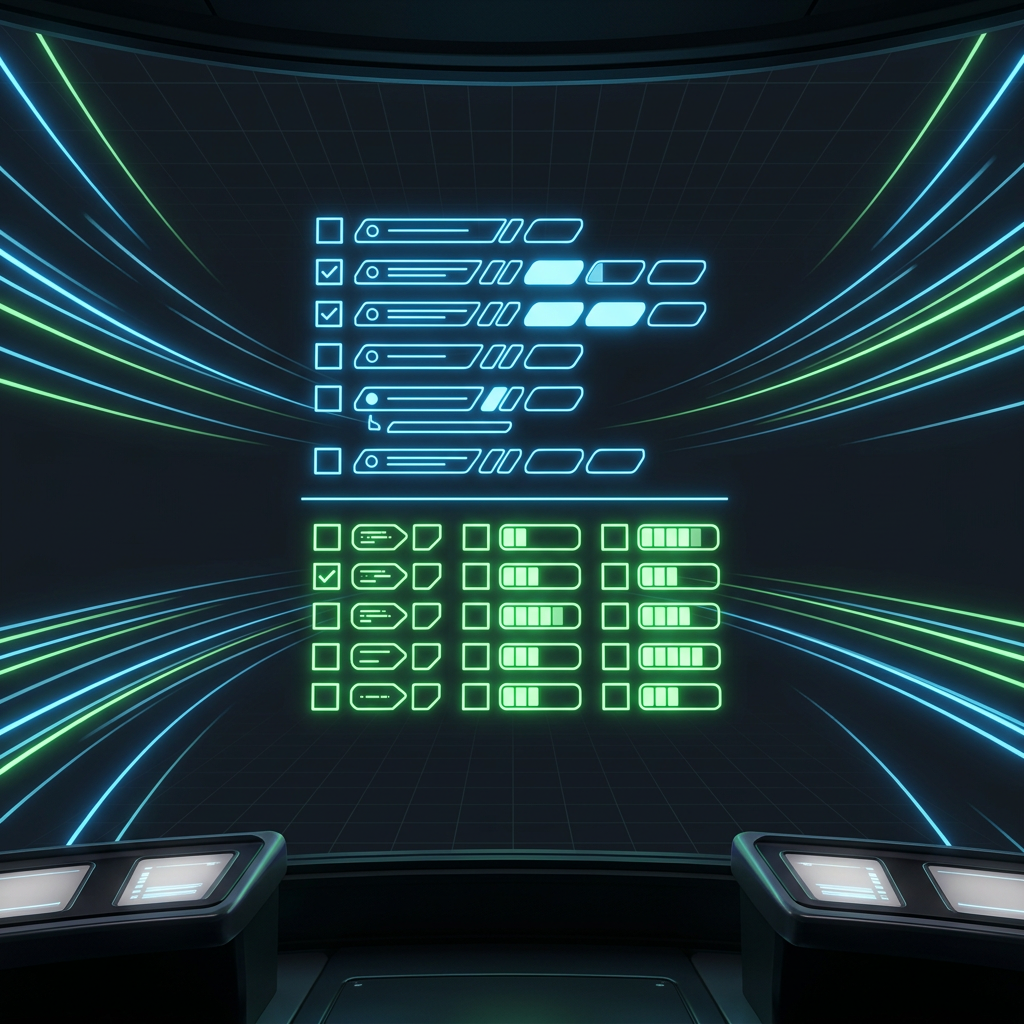 Holographic two-phase product launch checklist in dark space