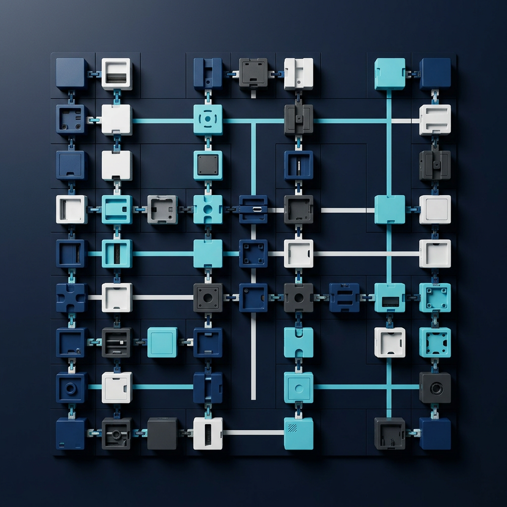 Modular system architecture blocks arranged in organized grid layout