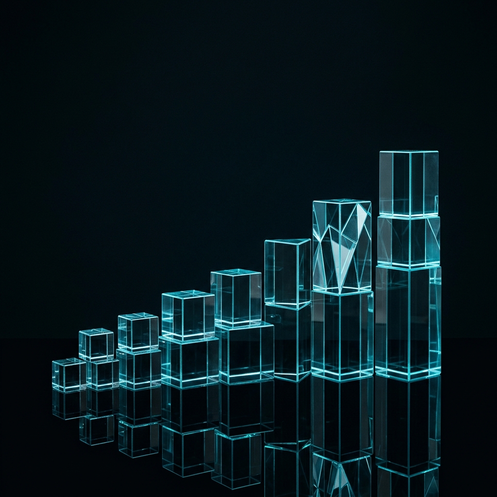 Stacked geometric forms with precise lighting and shadows