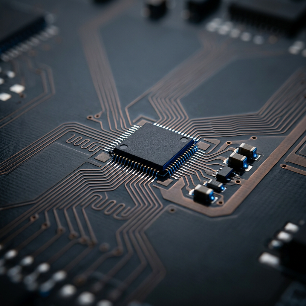 Circuit board detail with blue accent lighting