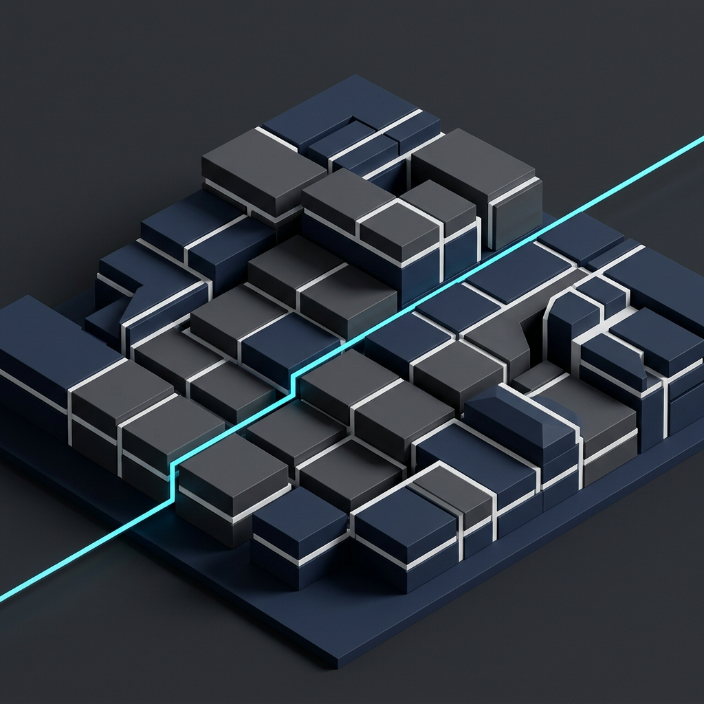 Stacked architectural modules with cyan accent