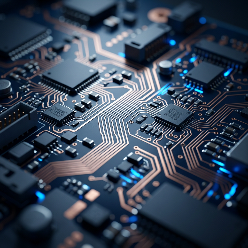 Macro circuit board detail with precision lighting