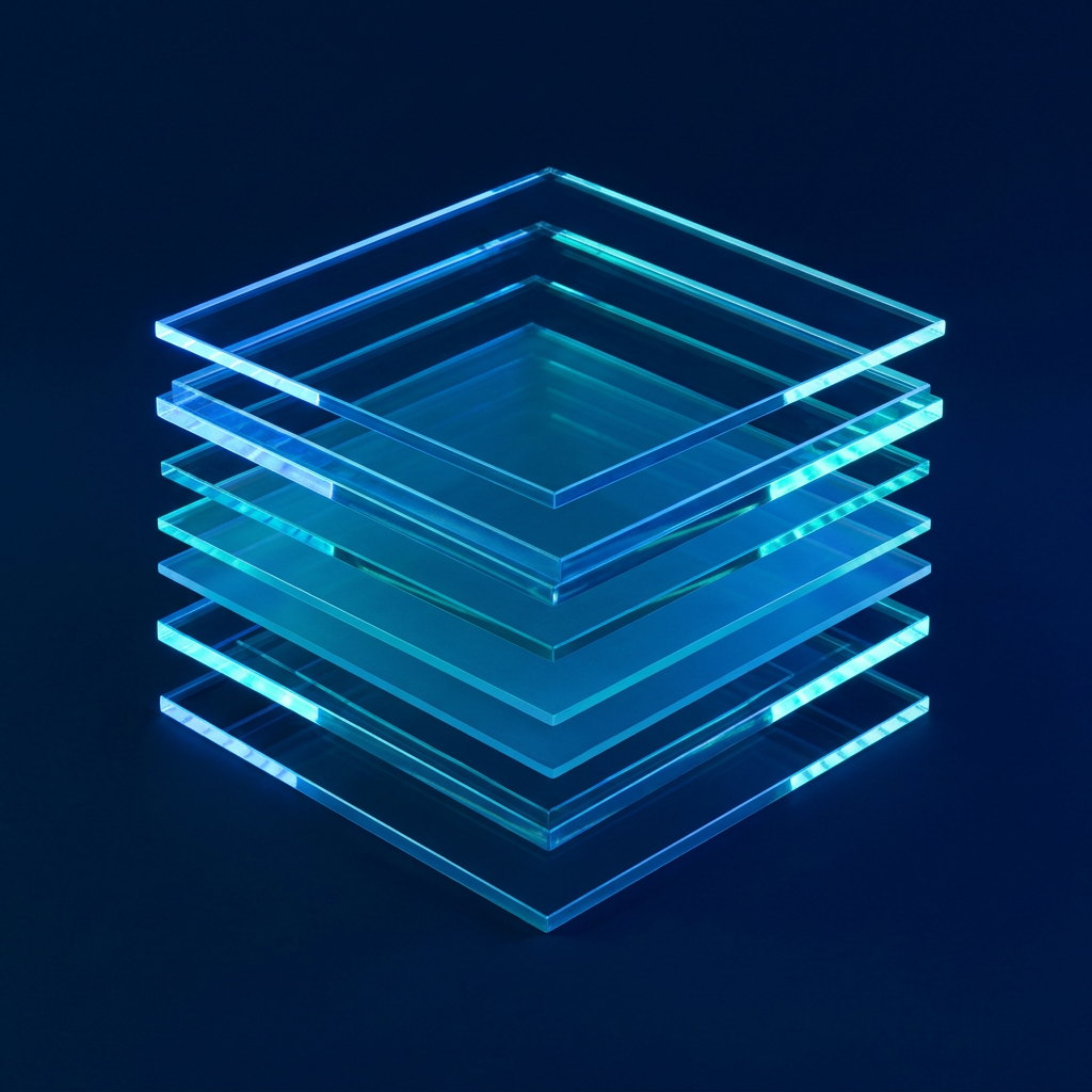 Layered acrylic planes with blue backlighting