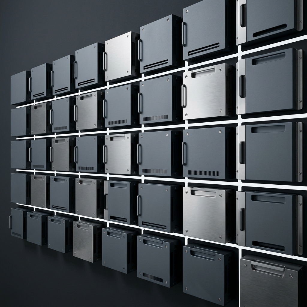 Modular storage blocks arranged in geometric grid
