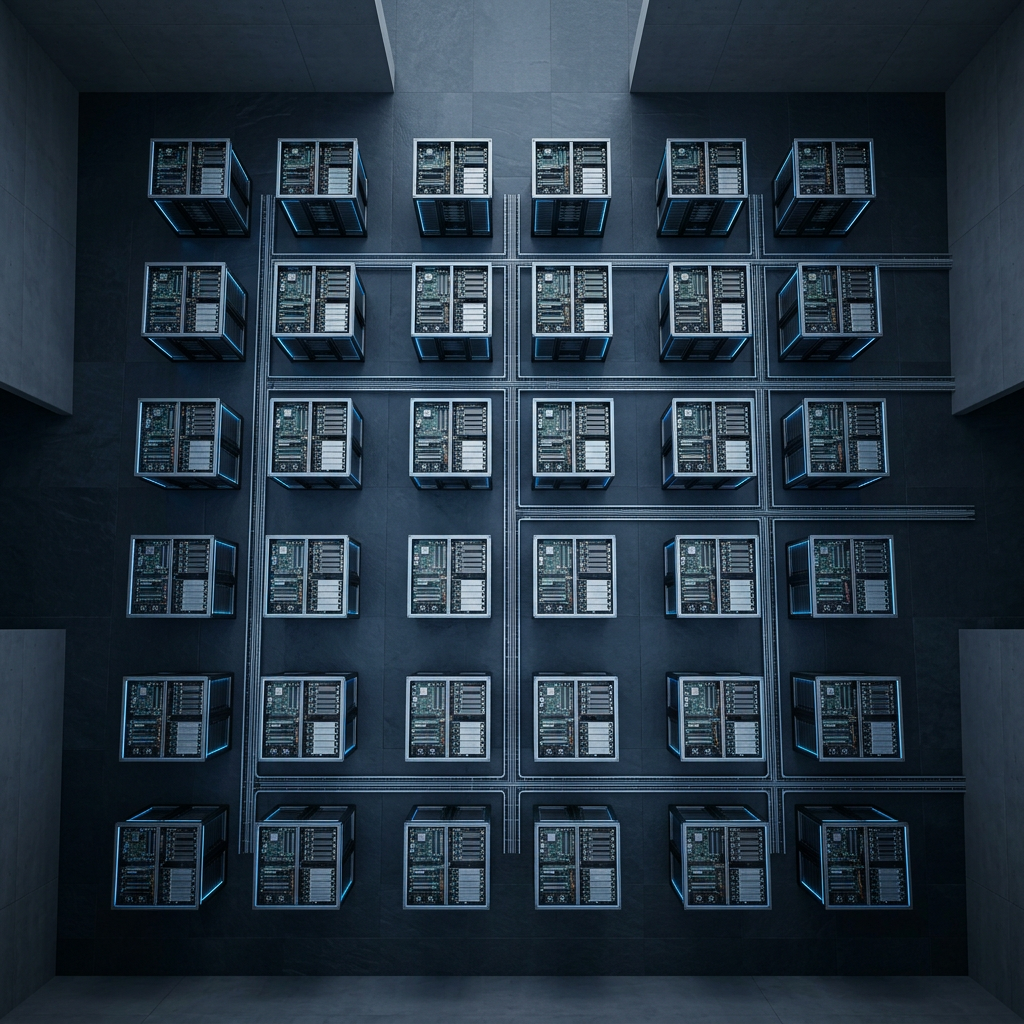 Overhead view of modular server infrastructure architecture