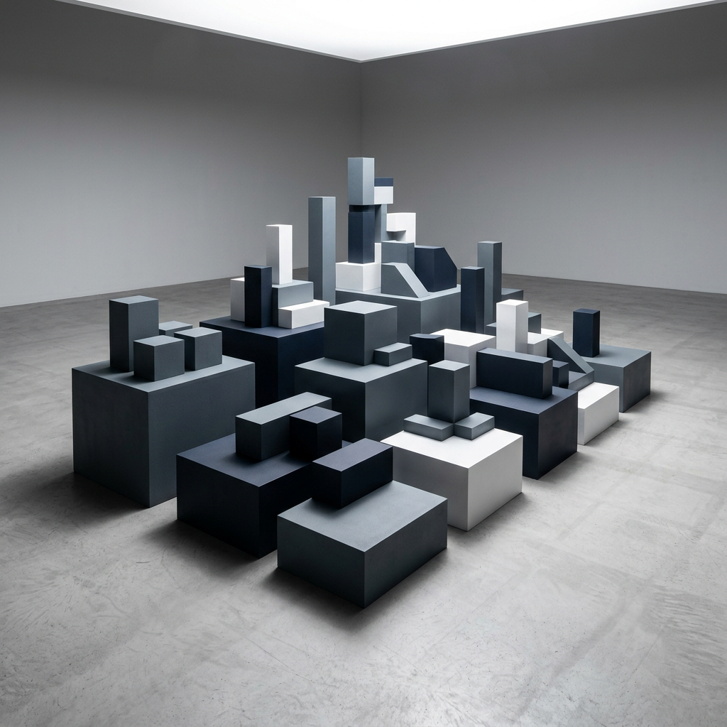 Modular geometric forms in studio lighting arrangement