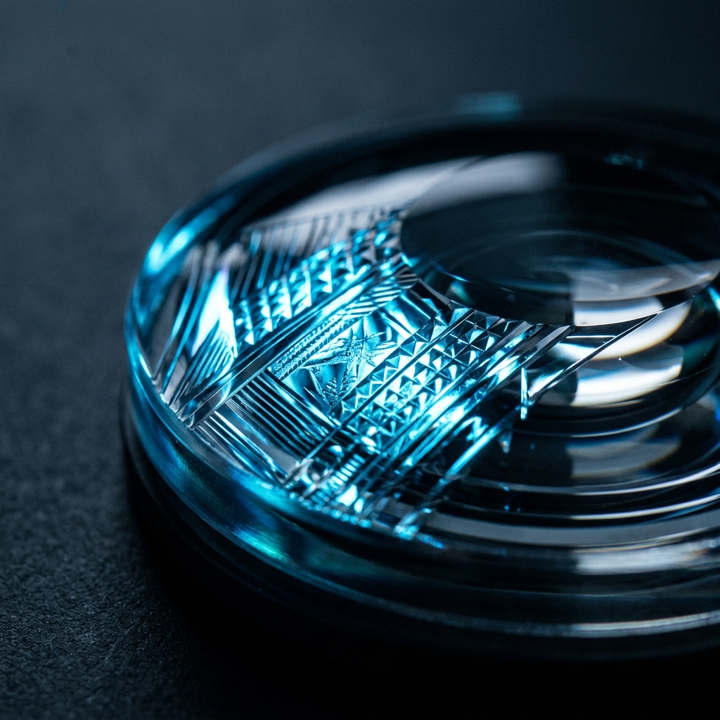 Macro view of optical lens with light refraction