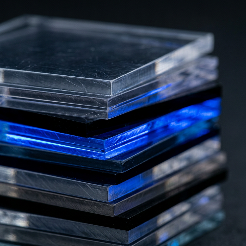 Stacked transparent barriers filtering light through layers