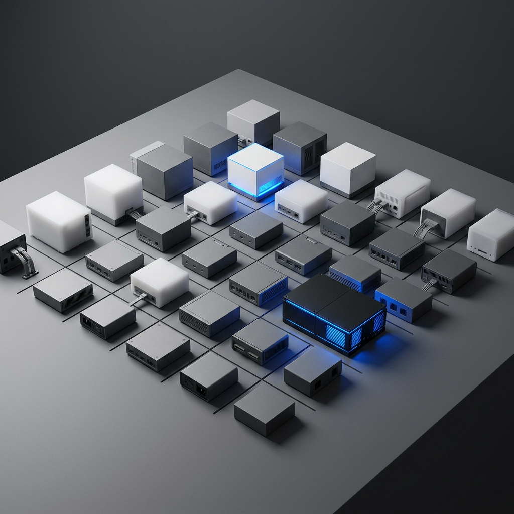 Modular hardware components arranged in geometric grid