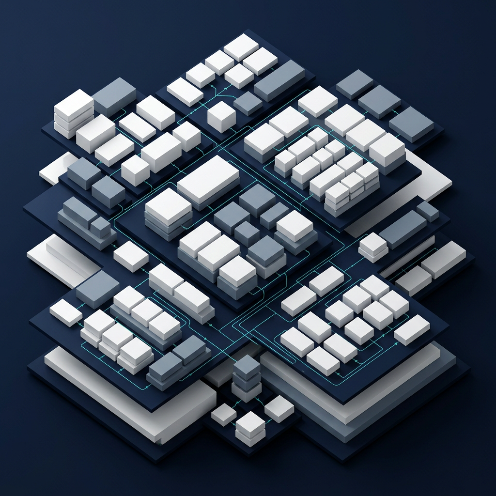 Layered data architecture blocks with cyan connections
