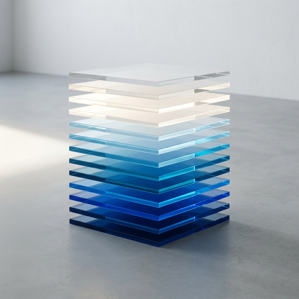Layered transparent materials showing hierarchical depth structure