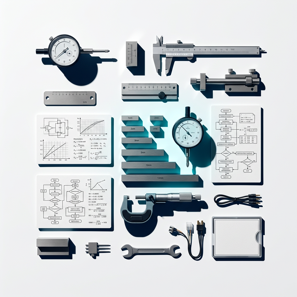 Overhead calibration tools arranged in precise technical layout