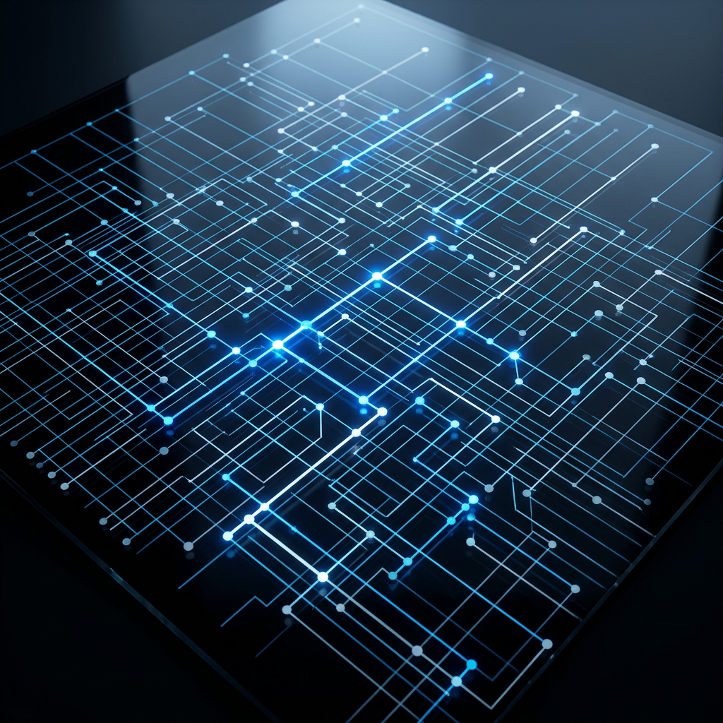 Illuminated decision matrix grid with weighted pathway nodes