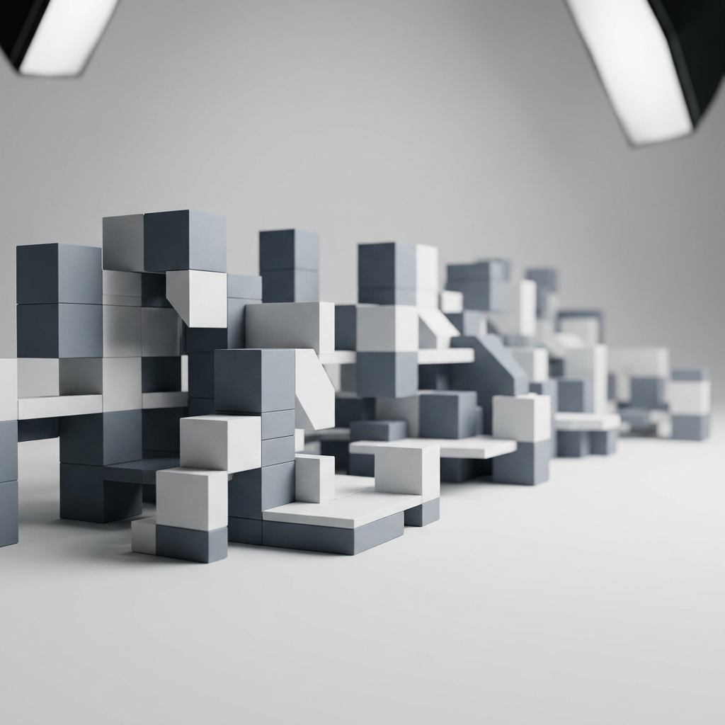 Modular geometric blocks arranged as an organized system framework