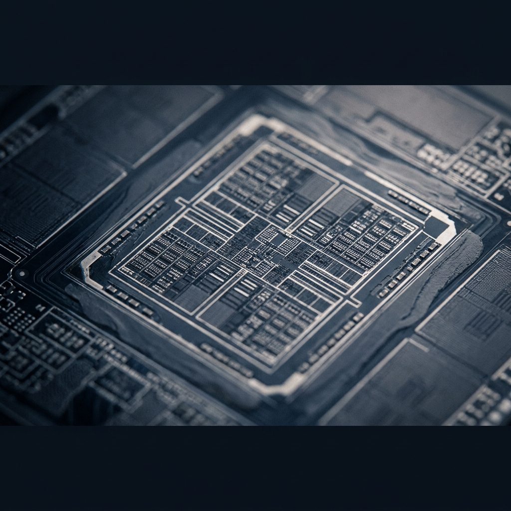Macro detail of processor architecture under studio light